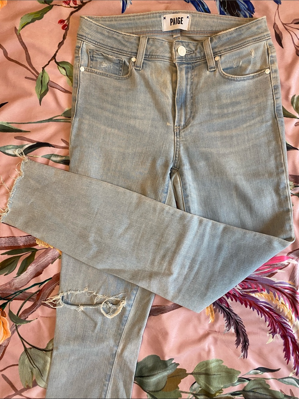 PAIGE Hoxton Ankle Light Wash Distressed Skinny Jeans